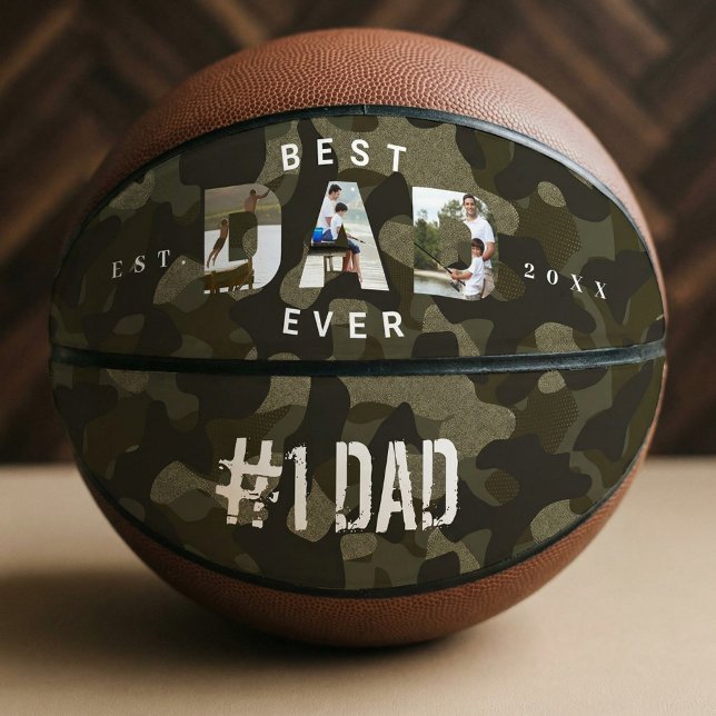 Number 1 Best Dad Ever Photo Camouflage Keepsake Basketball (Number 1 Best Dad Ever Basketball)