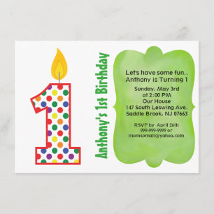 Number 1 Colorful Polka Dot Birthday Invitation