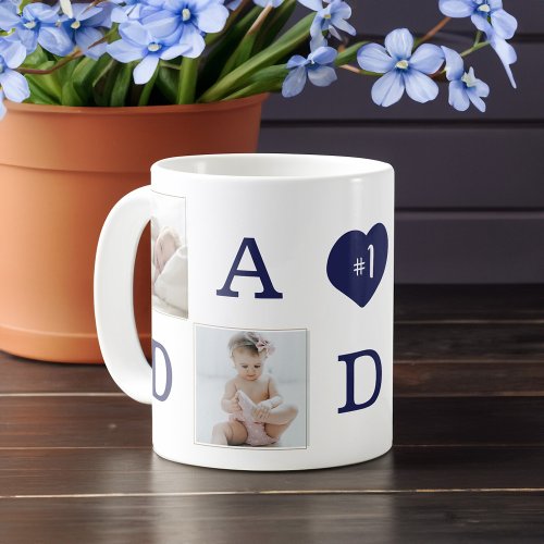 Number 1 Dad Daddy Photo Collage Gold Frame Coffee Mug