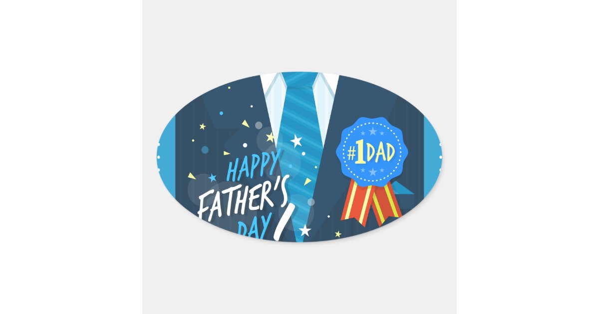 Number 1 DadNumber one dad blue badge tie suit fat Oval Sticker | Zazzle