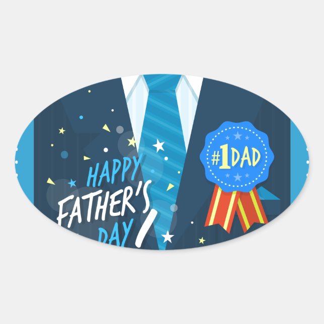 Number 1 DadNumber one dad blue badge tie suit fat Oval Sticker (Front)