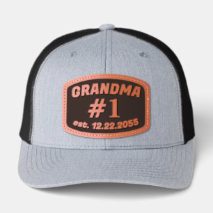 Number 1 Grandma Established Date  Leather Patch Hat