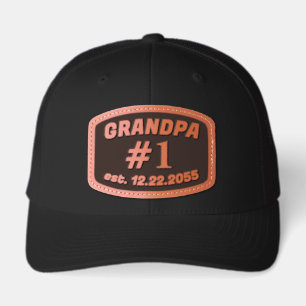 Number 1 Grandpa Established Date  Leather Patch Hat