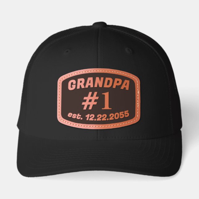 Number 1 Grandpa Established Date  Leather Patch Hat (Front)