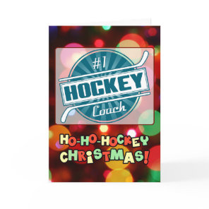 Number 1 Hockey Coach Blue Christmas Card