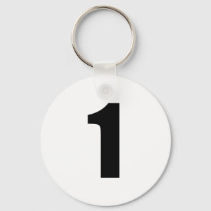 number 1 in black on white button keychain