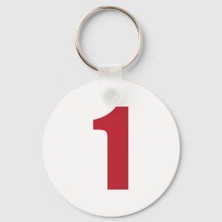 Number 1 in red on white button keychain