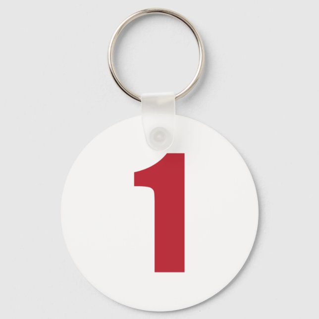 Number 1  in red on white button keychain (Front)