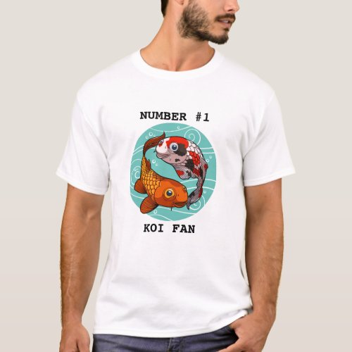 Number 1 Koi Fan Two Koi Carp Swimming Cartoon T_Shirt