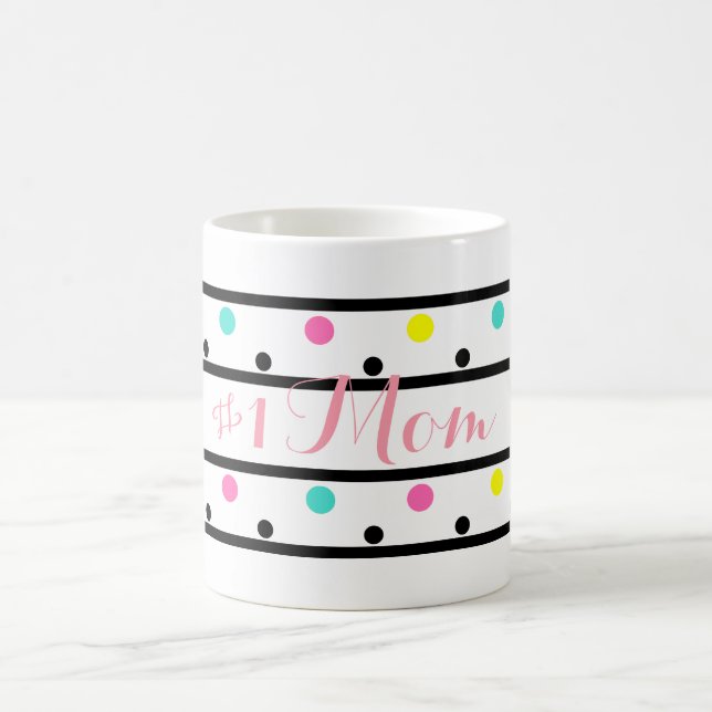 Number 1 Mom Black Polka Dots Coffee Mug (Center)