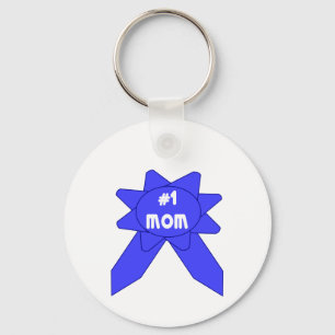 Number 1 Mom Blue Ribbon Keychain