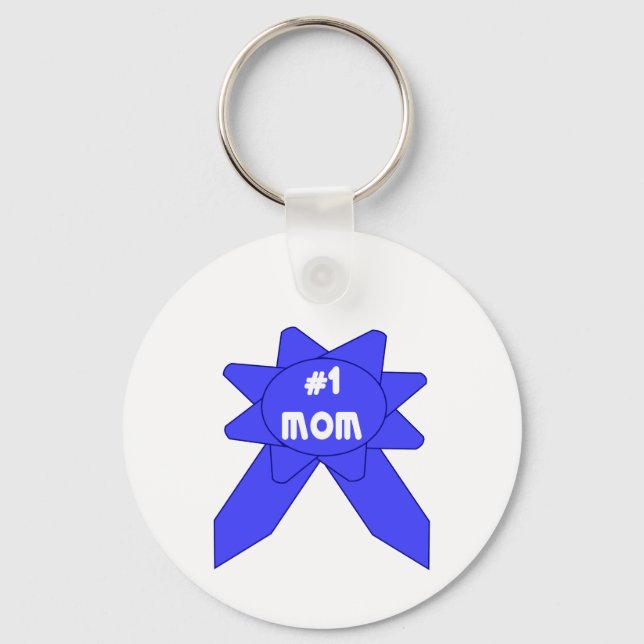 Number 1 Mom Blue Ribbon Keychain (Front)