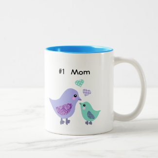 Number 1 mom cute purple & blue bird & chick mug