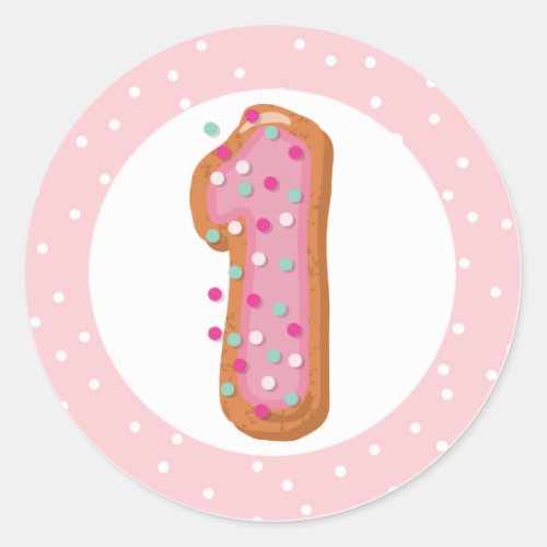Number 1 One Pink Iced Donuts Baby First Birthday Classic Round Sticker