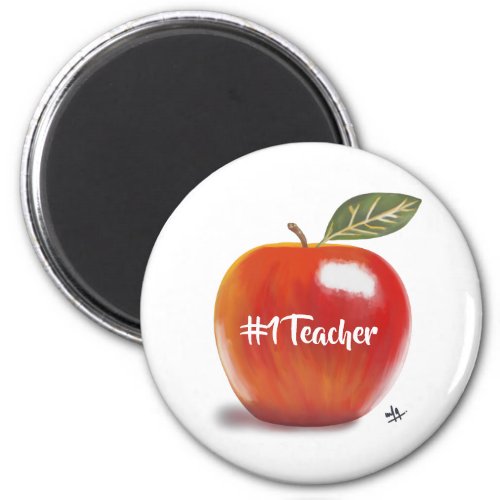 Number 1 Teacher Red Apple Illustration  Magnet