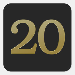 Number 20 Gold Square Sticker