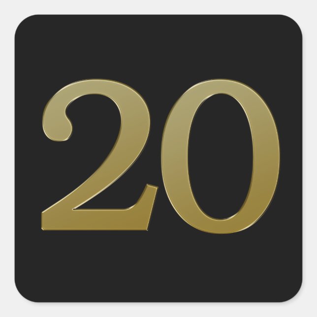 Number 20 Gold Square Sticker (Front)