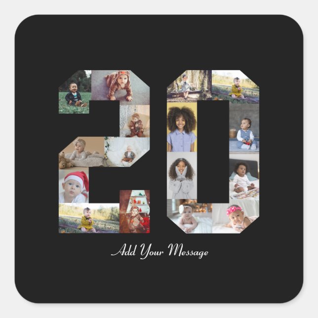 Number 20 Photo Collage Square Sticker (Front)