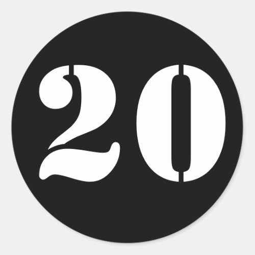 Number 20 Twenty Black Stencil Numbers by Janz Classic Round Sticker