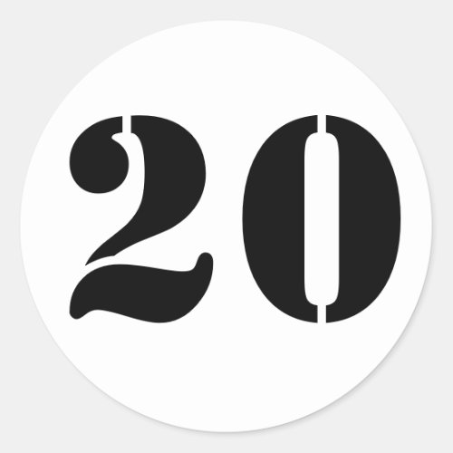 Number 20 Twenty White Stencil Numbers by Janz Classic Round Sticker