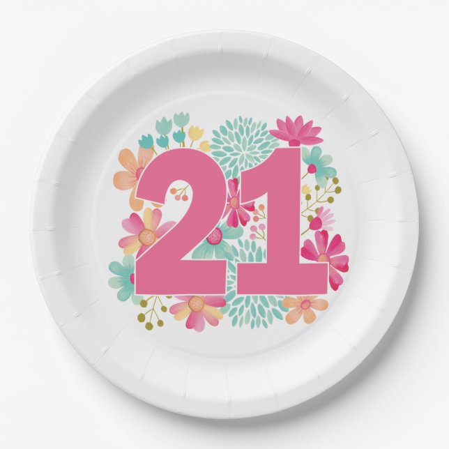 Number 21 21st Birthday Anniversary Party Paper Plates (Front)