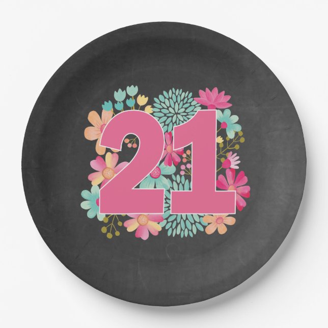 Number 21 21st Birthday Anniversary Party Paper Plates (Front)