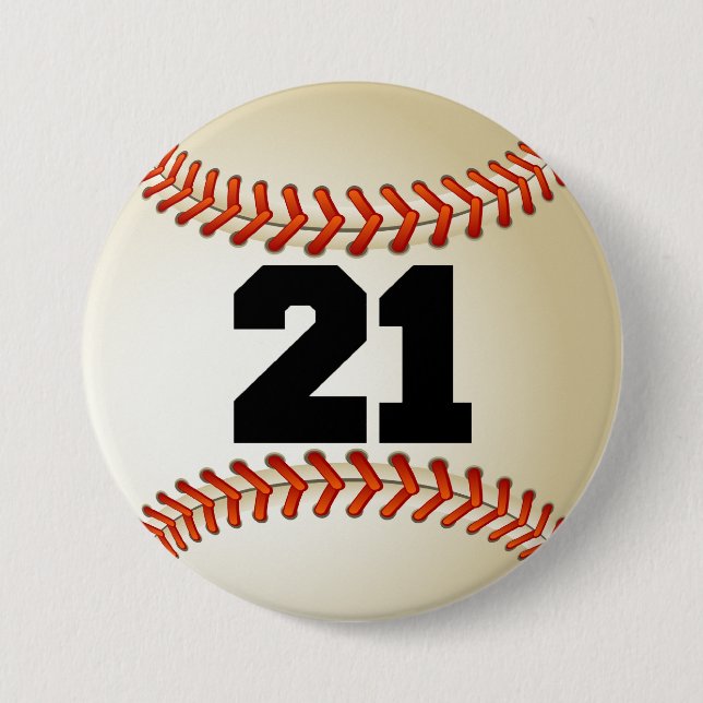 Number 21 Baseball Pinback Button (Front)