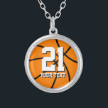 Number 21 basketball necklace | Personalizable<br><div class="desc">Number 21 basketball necklace | Personalizable team name and jersey number. Cool sports gift for basketball player and coach.</div>