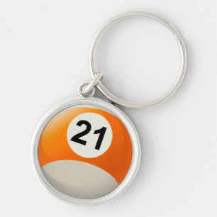 Number 21 Billiards Ball Keychain