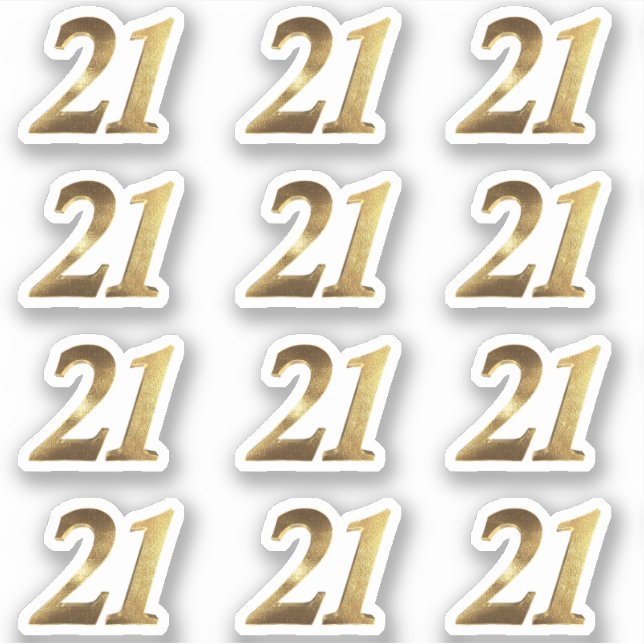 Number 21 Faux Gold 21st Anniversary Sticker (Front)