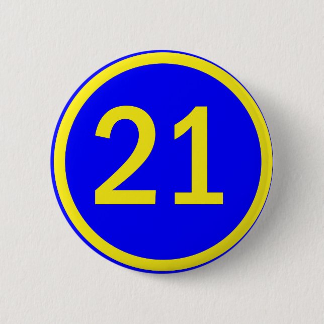 number 21 in a circle pinback button (Front)