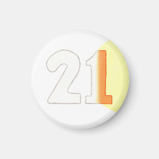 Number 21 magnet in white, orange, and yellow