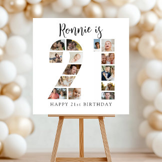 Number 21 Photo Co|lage 21st Birthday Party Foam Board