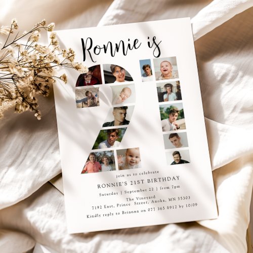 Number 21 Photo Co|lage 21st Birthday Party Invitation