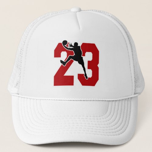 NUMBER 23 WITH BASKETBALL PLAYER TRUCKER HAT