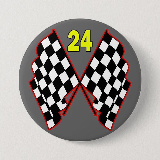 Number 24 and Checkered Flags Pinback Button (Front)