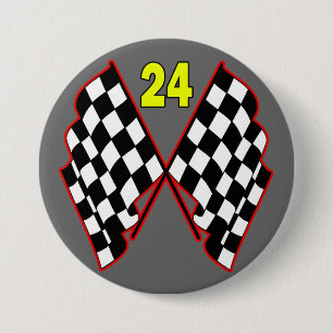 Number 24 and Checkered Flags Pinback Button