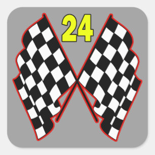 Number 24 and Checkered Flags Square Sticker