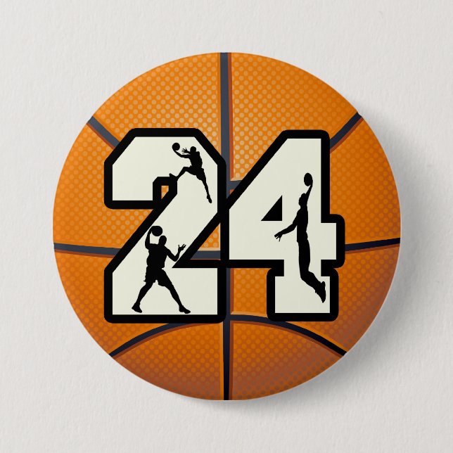 Number 24 Basketball Pinback Button (Front)