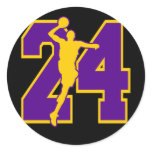 NUMBER 24 WITH BASKETBALL PLAYER CLASSIC ROUND STICKER