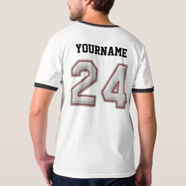 Number 24 with Cool Baseball Stitches Look T-Shirt (Back)