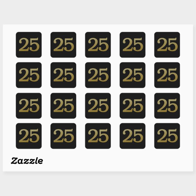 Number 25 Gold Square Sticker