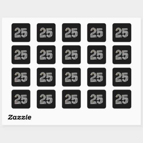 Number 25 Twenty Five Iridescent Silver Text Class Square Sticker