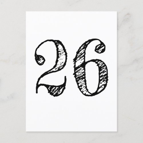Number 26 _ Number Twenty_Six Giant Manuscript Invitation Postcard