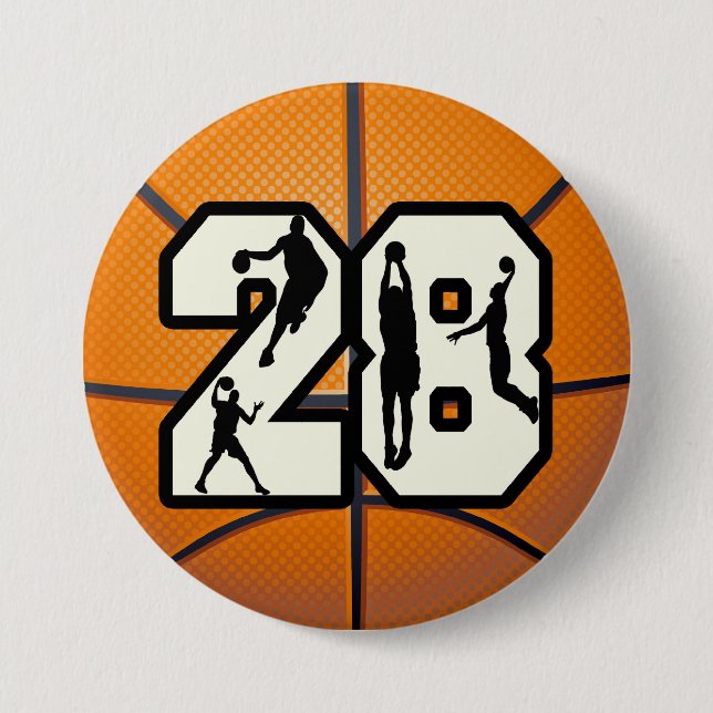 Number 28 Basketball Pinback Button (Front)