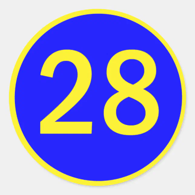 number 28 in a circle classic round sticker | Zazzle 