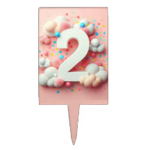 Number 2 Cake Topper – Pastel Cloud Design for Bir