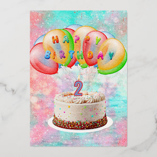 Number 2 Candle on Cake, Happy Birthday Card