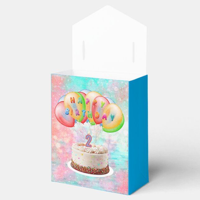 Number 2 Candle on Cake, Happy Birthday Favor Box (Opened)