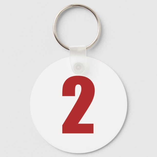 Number 2  in red on white button keychain (Front)